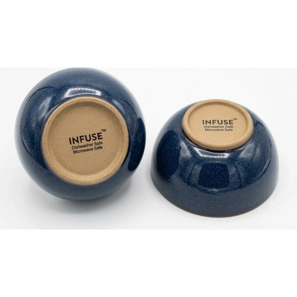 INFUSE Cobalt Blue Ceramic Stoneware Small Dip Sauce Bowls Set of 2 Glossy Glaze